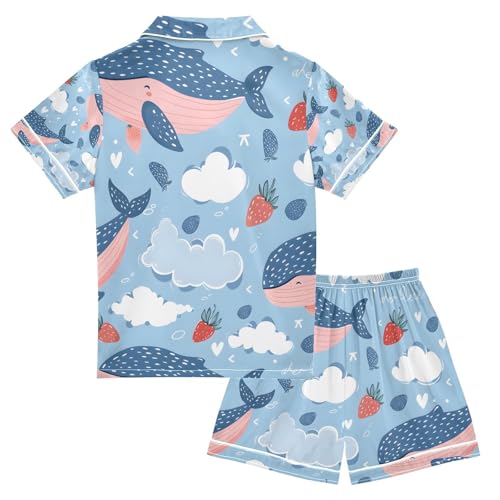 senya Whale Strawberry on Clouds Satin Summer Pajama Sets Silk Short Sleeve Button Down Sleepwear2