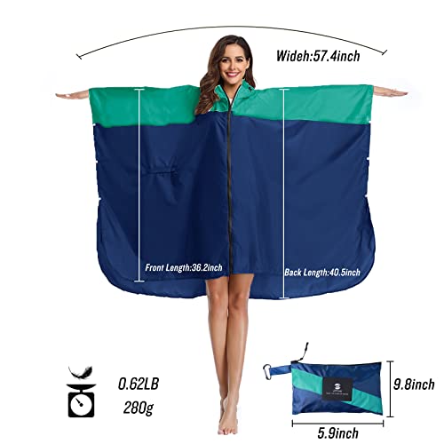 Image of SaphiRose Adult Rain Poncho Waterproof Hooded Zipper Raincoat with Pockets | OEKO-TEX Certified 100% Polyester, Lightweight Packable Storage Pouch, Heat-Sealed Seams, Quick-Dry for Outdoor Hiking