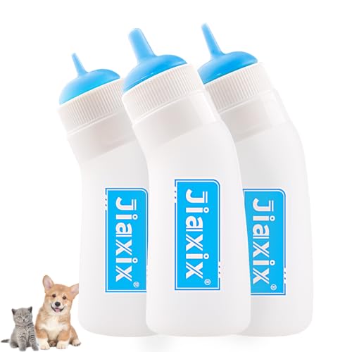 3 Pack Kitten Silicone Nursing Bottle,Silicone Feeding Nipple, Reusable Newborn Kitten Supplies, Suitable for Feeding Kitten, Puppy, Rabbit, Hamster (Blue, Small+Medium+Large)