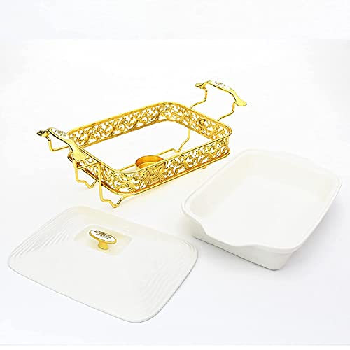 ywewsq Chafing Dish Buffet-Set, Goldenes Wassermuster Edelstahl Chafer Rechteckiges Chafer Dish Set mit Keramik Chafing… – Bild 5