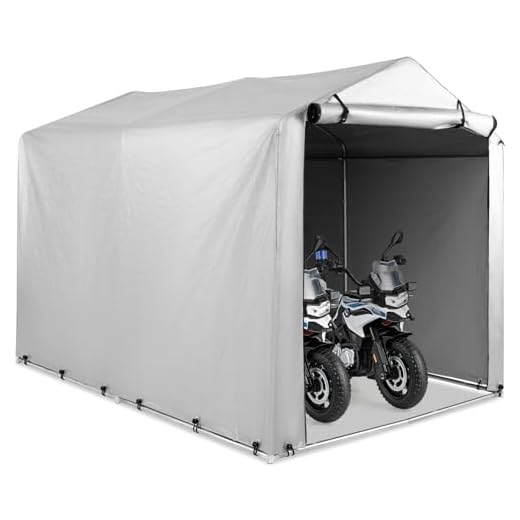 SOARS Capanno da Giardino 218 X 160 X 164 CM, Tenda Garage per Bici Moto Attrezzi, con Copertura en PE Impermeabile, Porta con Cerniera, Telaio in Metallo, Picchetti, per Esterno (Grigio Chiaro)