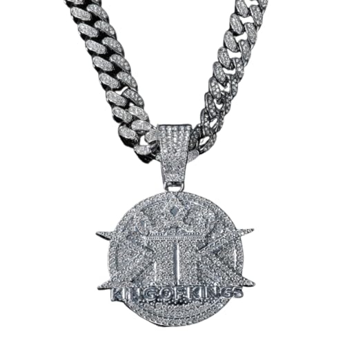jtkhaweh Halskette Ketten Schmuck Herren Frauen Anhänger Necklace Englische Buchstabenanhänger Hip-Hop Halskette 单吊坠-银色(King)