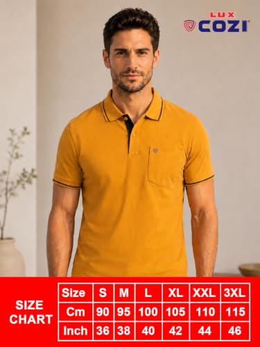 Image of Lux Cozi Men's T-Shirt with Chest Pocket | Polo T-Shirt for Man | Plain Casual Stylish | Half Sleeve| Cotton Blend Collar Polo T-Shirts for Men