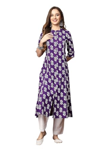 Image of Stylum Women's Pink Floral Printed Rayon A-Line Kurta