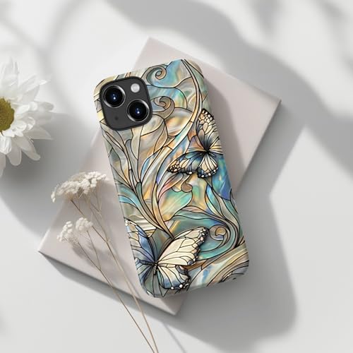 Image of Goodon for iPhone 13 Mini Case Cute - Wireless Charging Compatible - Dual-Layer Hard Shell + Silicone Cover - Protective Phone Case with Trendy Designs for Women - Butterflies Blue Gold | Dual-Layer Hard Shell + Silicone, Slim Fit Protective Phone Cover with Wildflower Designs for Women Girls