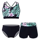 inlzdz 3tlg. Mädchen Badeanzug Schwimmanzug UV-Schutz Badeshirts + Badehose + Badeshorts Bademode Kinder Sommer Bikini Tankini Set Strandkleidung Gr.98-176 Schwarz N 158-164