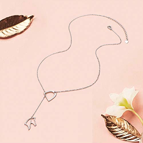S925 Sterling Silver Lucky Horseshoe Necklace Bee Necklace Y Chain Lariat Horse Stirrup Gift Jewelry for Women Adults3
