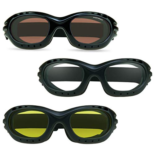 Bikershades Motorcycle Goggles Sunglasses Amber High Definition, Clear & Night Yellow Foam Cushion Adjustable Strap Ski Sky Diving #TOP8