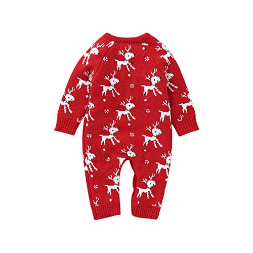 Borlai Pasgeboren Baby Kerst Romper Outfit Peuter Jongen Meisje Rood Herten Gebreide Trui Jumpsuit Ronde hals Overall Bodysuit - Afbeelding 6