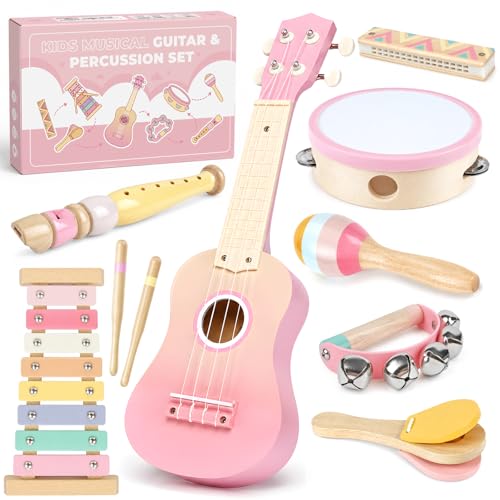 Pink Kids Guitar Set - 8 in 1 Toddler Montessori Musical Instruments