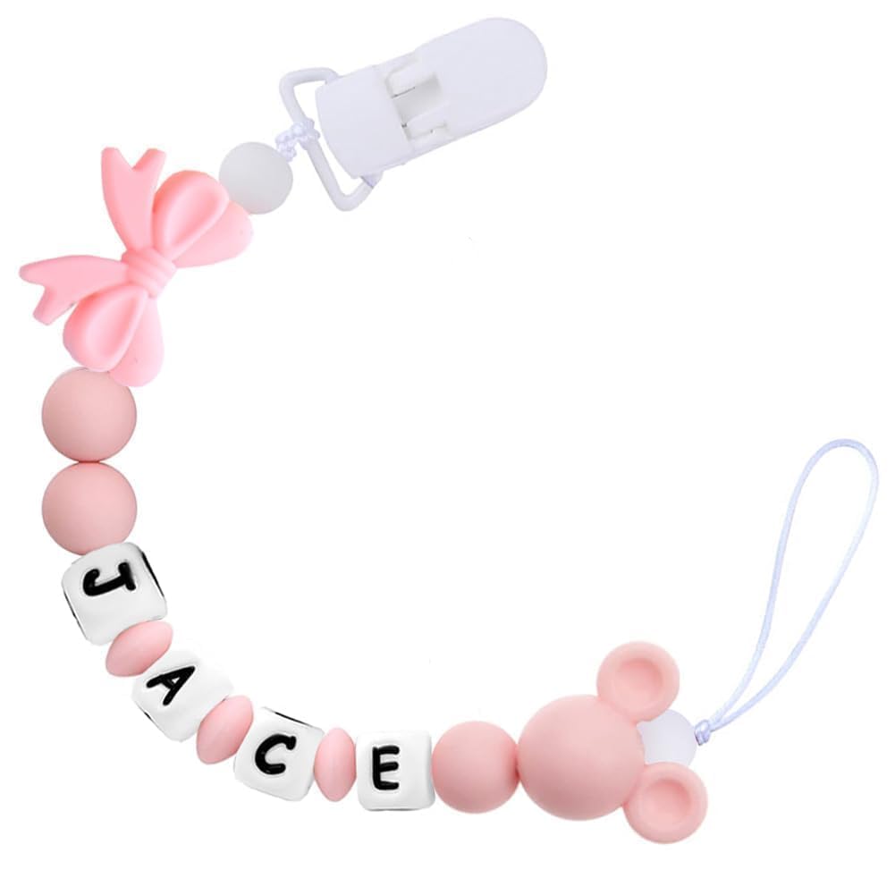Baby Girl Pacifiers Clips Personalize Name Pacifier Clips Holder, Custom Pacifier Chain with Name for Baby(A)