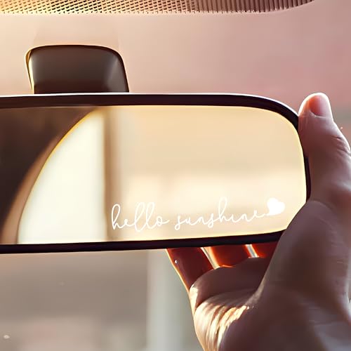 Image of Rear View Mirror Sticker, Rear View Mirror Accessories, 3-Pack Hello Sunshine Car Mirror Decal, Laptop Decals, Cute Car Stickers (White)