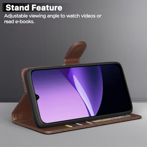Image of Pikkme Flip Cover for Redmi 15C 5G | Leather Finish | Wallet Stand and Shock Proof | Complete Protection Flip Case (Tan)