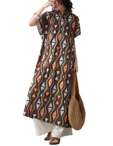 [antiqua] アンティカ レトロ柄 ワンピース レディース ロング 半袖 PA-03786 Onesize 10 ブラウンミックスのサムネイル