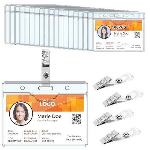 Porte badge transparent HIMOMO en plastique étanche horizontal de 97x75 mm avec clip pour bureau