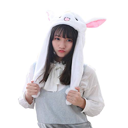 Rabbit Head Hat Ear Moving Jumping Hat Funny Bunny Plush Animal Hat Gift for Women Girls, One Size