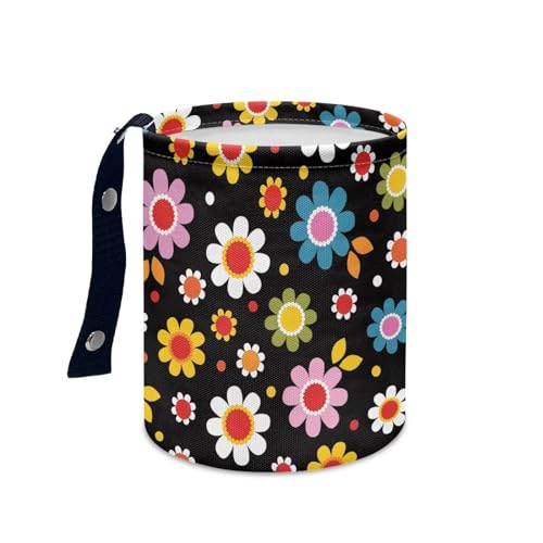 Image of Colorful Hippie Flowers Car Trash Can Collapsible Car Waste Basket Container Waterproof Auto Storage Box Travel Accessories
