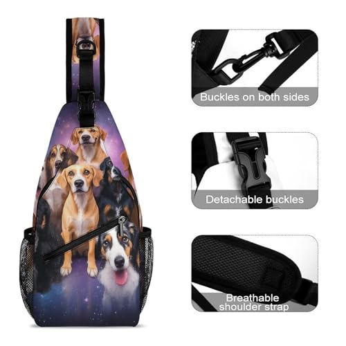 Lightweight Chest Shoulde Bag For Travel Hiking, Fashion Dress Decor Sling Bag, Cute Galaxy Dog Cross Body Pocket Pack3