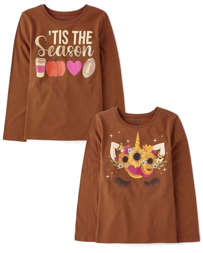 The Children's Place,Girls,All Holidays Long Sleeve Graphic T-Shirts,Multipacks,Tis the Season/Flower Unicorn 2-Pack,Large