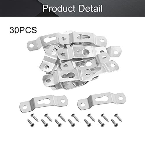 Image of MroMax 30PCS Keyhole Hanging Plate 1.93 inch x 0.51 inch Single Hole Hook for Hanging Paintings Artwork Picture Frame Hook Photos White Tone