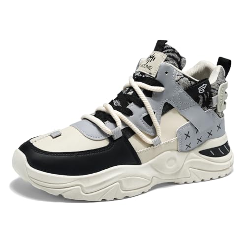 Men's High Top Chunky Sneakers Chunky Sole Athletic Casual Walking Shoes Fashion Athletic Trainer Shoes with Patterned Collar Design