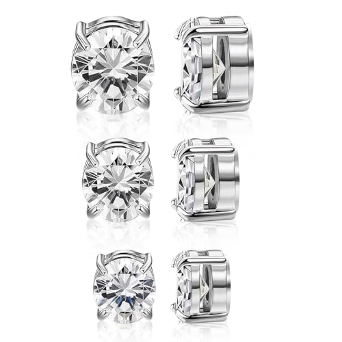 Xinjieda Boucles d'oreilles magnétiques à clipser pour homme - En acier inoxydable - Avec diamant et zircone cubique - Cadeau idéal, 5mm, 6mm, 7mm, Acier inoxydable