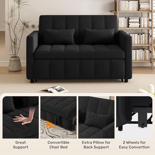 Image of Nebuaegis Sleeper Sofa Bed,3-in-1 Convertible Pull Out Couch with Adjustable Backrest for Living Room,Loveseat Sofa Bed with Side Pockets,Easy Assembly,Black,1 PCS