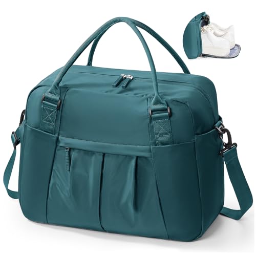 Image of Weekender Travel Bag for Women & Men - Personal Item with Shoes Compartment, Carry-On for Airplanes, Overnight & Gym Bag - Peacock Blue