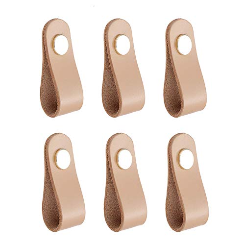 feedal Manijas de cuero para cajones de aparador, 7 cm, manijas de un solo agujero, manijas de cajón de piel auténtica, color beige, 6 paquetes (beige) Cover