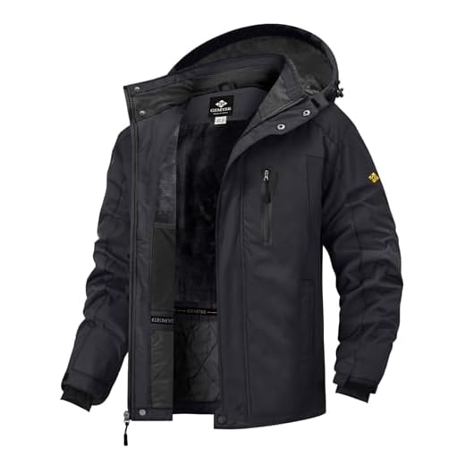 GEMYSE Homme Veste de Ski Imperméable de Montagne Manteau d'hiver Extérieur en Polaire Coupe-Vent avec Capuche(Noir Pur,XL)