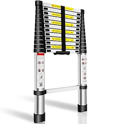 Telescoping Ladder, 12.5FT Telescopic Extension Ladder, Aluminum Alloy Folding Ladder Portable Multi-Purpose for Indoor Outdoor Work, Heavy Duty 330 lbs Load