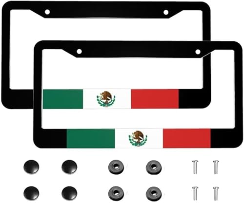 Marcos de matrícula con bandera mexicana, decoración de bandera, etiquetas de automóvil, cubiertas de metal de aluminio negro, soportes