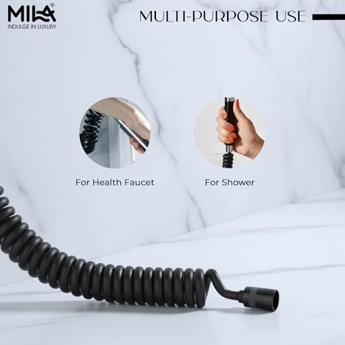 Image of Mila Telephonic Hose for Bathroom - 2 Meter, Black| Flexible PU Shower Hose Pipe /Jet Spray Pipe /Bidet Sprayer Hose | Explode-Proof Spring Coil Design | 1.5 Yr Warranty
