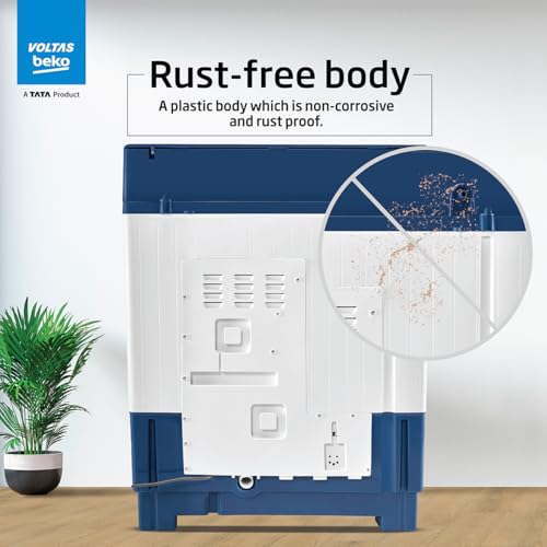 Image of Voltas beko, A Tata Product 8.5 kg 5 Star Semi-Automatic Top Load Washing Machine With Double Water Fall technology (WTT85DBLG /FLRB5, Blue, Special Pulsator & 5 Knob Control Method)