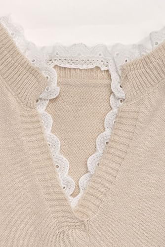 Women V Neck Heart Sweater Dressy Casual Pullover with Lace Trim Cute Tops4