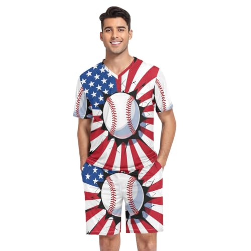 Camisas de pijama para hombre contra el sudor nocturno camiseta manga corta béisbol EE. UU.