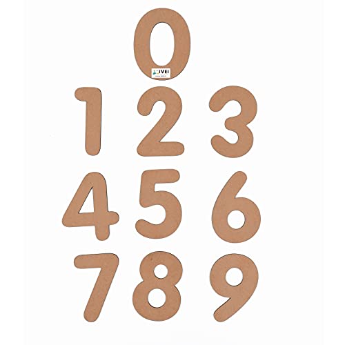 IVEI Numbers Cutouts - DIY Wood Sheet Craft - Plain MDF Wood - Blank Cutouts Numbers (Big) for Painting, Wooden Sheet Craft Board for Resin Art & Fluid Art, Mandala Art, Pyrography - Set of 10
