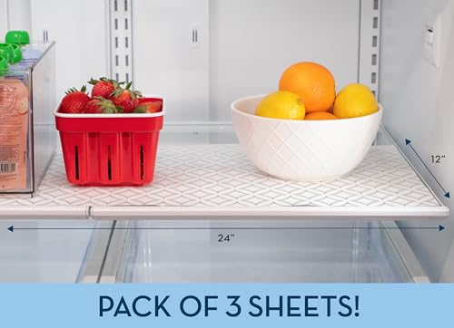 S&T INC. Fridge Liners, Shelf Liners for Kitchen Cabinets and Storage Bins, Non Adhesive Refrigerator Liners, Washable and Absorbent, 12 Inch x 24 Inch, Round Diamonds, 3 Pack