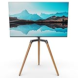 PUTORSEN Premium Easel TV Stand for 50-65 Inch LED LCD OLED Screens, Studio TV Display Stand, Height Adjustable Tripod TV Stand with Swivel and Durable Wood Legs, Black & Walnut Color