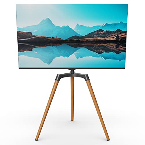 PUTORSEN Premium Easel TV Stand for 50-65 Inch LED LCD OLED Screens, Studio TV Display Stand, Height Adjustable Tripod TV Stand with Swivel and Durable Wood Legs, Black & Walnut Color