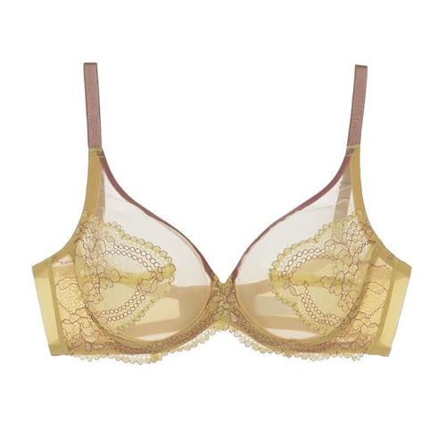 Bralette Mujer Encaje,Sujetador Sin Aros Sexy de Encaje para Mujer Cuello en V Bralette Push Up Semitransparente Transpirable Brasier Fino Sostén de Copa Completa Ropa Interior Sexy