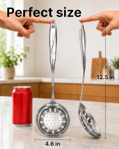 Image of Zulay Kitchen Stainless Steel Slotted Spoon | 14.5 inch Large Skimmer Frying Spoon for Draining & Serving - Heat-Resistant, Rust-Proof & Dishwasher Safe Kitchen Utensil