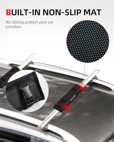 Image of Abahub Soft Roof Rack Pads with 2 Tie Down Straps, 2 Tie Down Ropes, 2 Hood Loops and Storage Bag, for Surfboard, Kayak, Canoe, Heavy Duty Universal Car Roof Racks System Black 17 Inch | Car Roof Rack Pads Use with Cross Bar, with 2 Tie Down Straps, 2 Tie Down Ropes, 2 Hood Loops and Storage Bag