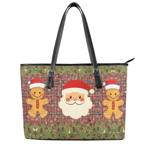 Image of Coldinair Christmas Leather Tote Bag for Women with Zipper Large Shoulder Tote Bag Shopping Casual Travel Bag Handbag Purse