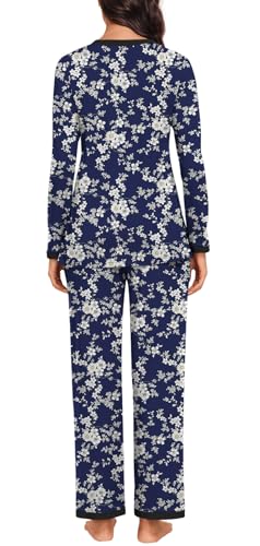 BISHUIGE 2025 Womens Pajama Set 2 Packs Comfy Long Sleeve V Neck Sleepwear With Pockets Ladies Soft Lounge Pants Set3