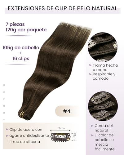 Extensiones pelo natural clip LaaVoo de 45cm para dar volumen al instante 2