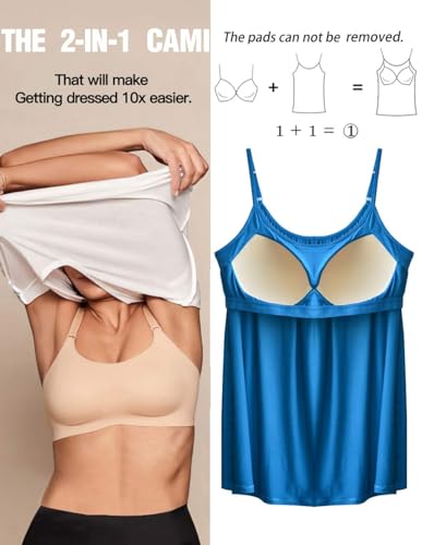 Image of Camisoles for Women with Built in Bra Adjustable Strap Tank Tops Cami Sleeveless Summer Tops for Workout Sleeping Traveling