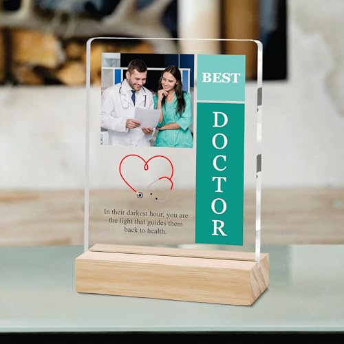 Image of Giftplease Best Doctor Photo Plaque with Wooden Stand | Personalised Gift for Doctors | Thank You Gift for Medical Professionals | Home Office Table Decor |Appreciation Frame for Doctor DCT 01