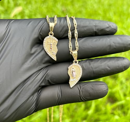 Generic 18K Gold Plated Couples Necklace Virgin Mary Necklace Jesus Necklace Heart Necklace Plated Gold Necklace Couple Jewelry for Him and Her (includes 2 necklaces), 454