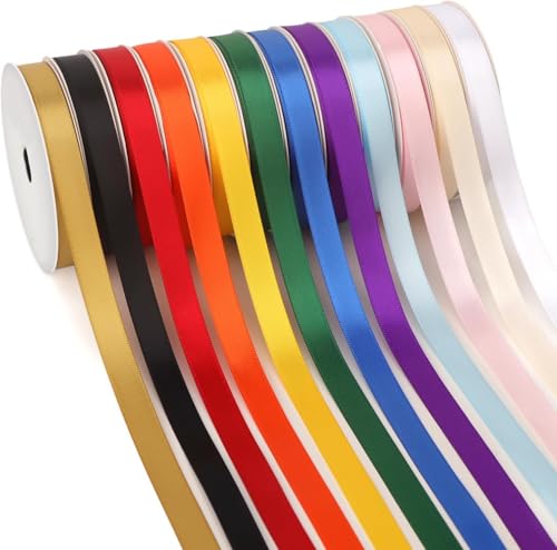 12 Colors Gift Wrap Ribbons 1cm x 22m Curling Ribbon Set for DIY Crafts Double Face Satin Wrapping Ribbon Roll for Home Christmas Thanksgiving Wedding Party Flower Balloon Decoration